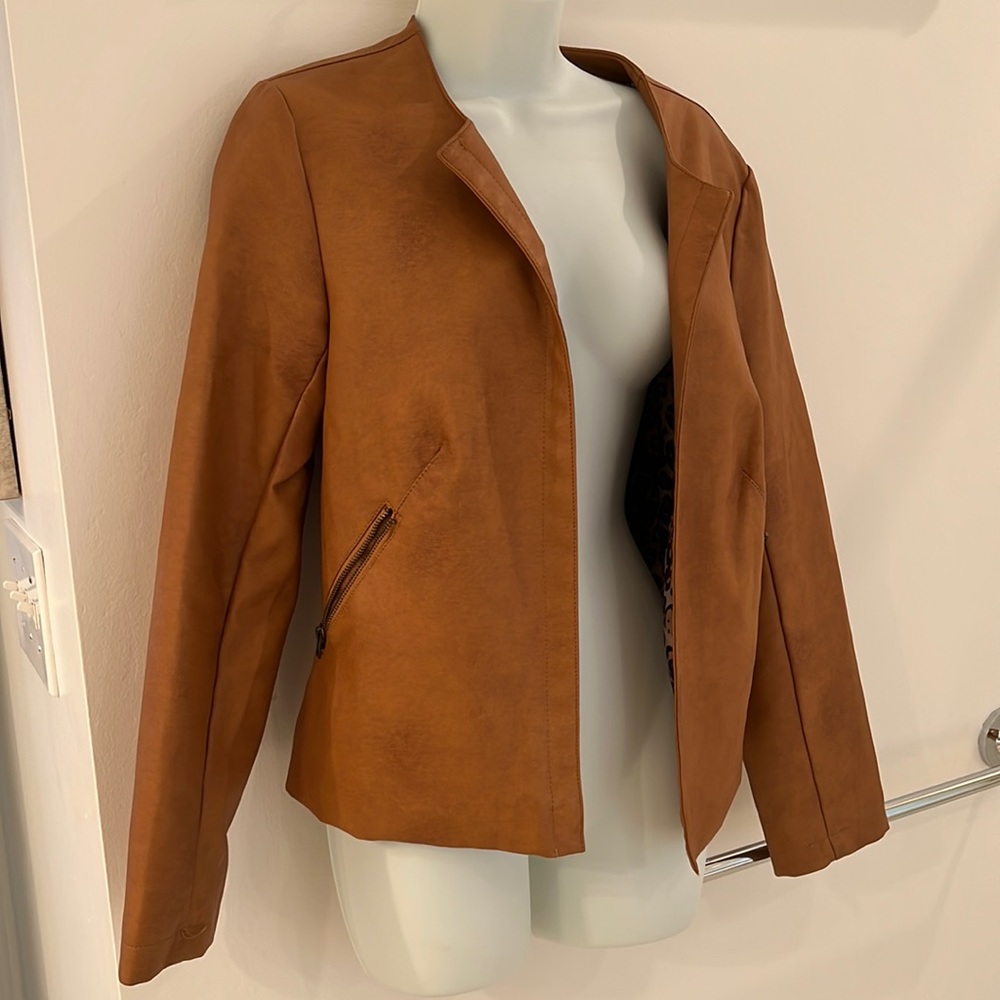 Cognac faux leather jacket